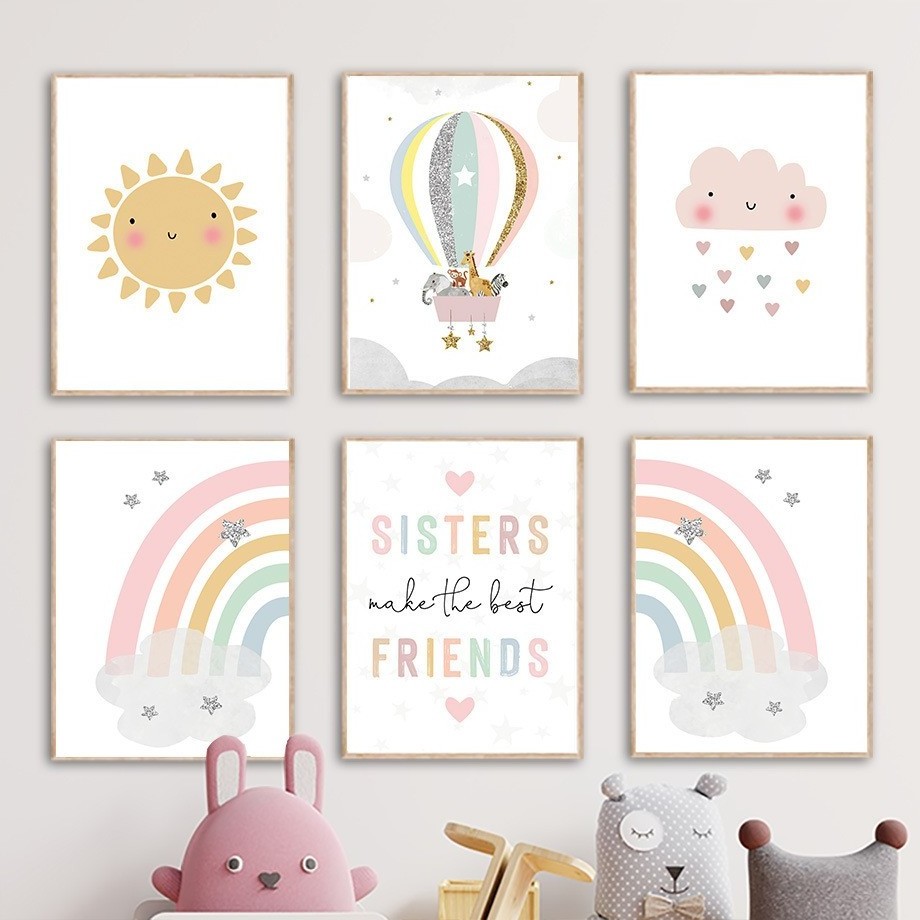 Nordic Kid Baby Bedroom Decoration Bear Moon Balloon Animal Canvas Painting Nursery Child Poster Picture Print Cartoon Wall Art