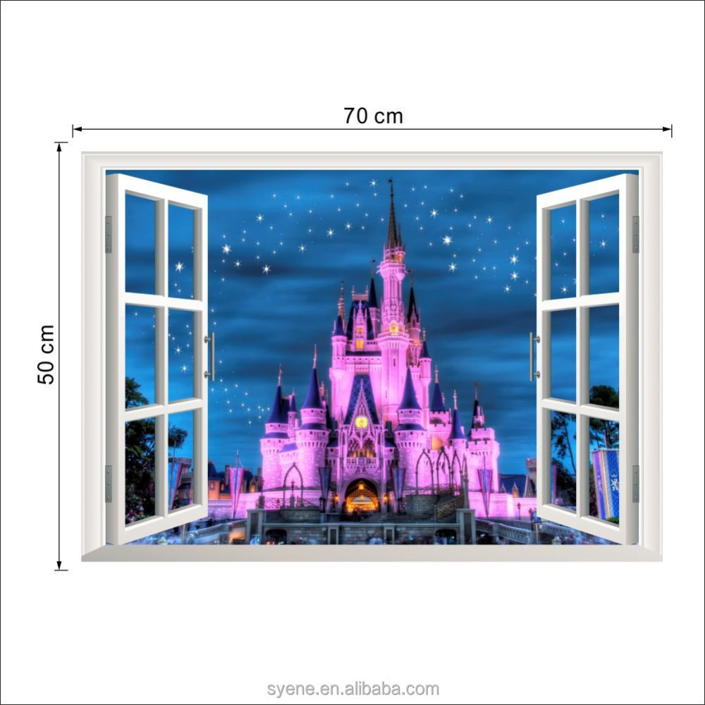 2024 New 3D creative fake window princess castle wall stickers decal pvc removable import wall sticker for kids baby nursery