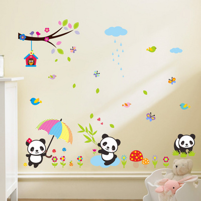 Panda and Bamboo Wall Stickers Animals Wall Decals Kids Bedroom Playroom Baby Nursery Wall Decor