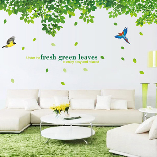 Giant Tree Green Leaves Large Branch Wall Decals Removable PVC Wall Stickers for Living Room Bedroom Bedside Decoration Murals