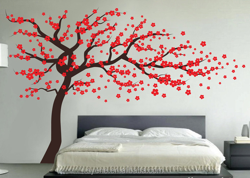 Newest 3d wall sticker sakura tree art vinyl mural flower giant huge large tree wall decoration stickers decal home decor