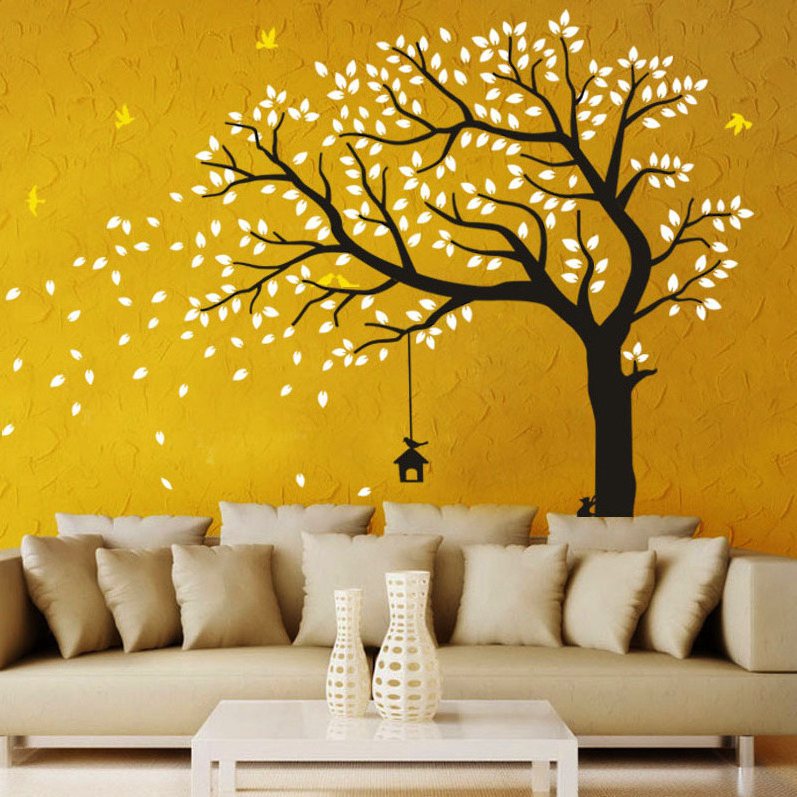 Large Family Trees with Birds and Birdcage Tree Wall Decal Tree Wall Sticker Kids Room Nursery Bedroom Living Room Decoration