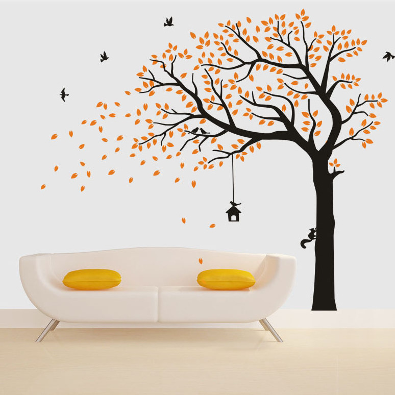 Large Family Trees with Birds and Birdcage Tree Wall Decal Tree Wall Sticker Kids Room Nursery Bedroom Living Room Decoration