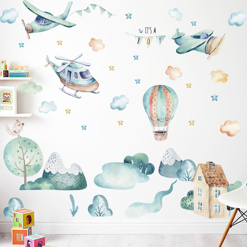 Cartoon Animals Tree Cloud Wall Stickers for Kids Baby Room Nursery Bedroom Decoration Wall Decals