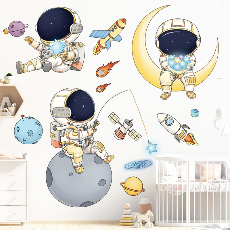 Space Planet Wall Decals Boy Room,Large Wall Stickers Kids Bedroom Peel and Stick Removable,Cute Wall Stickers Decals Decor