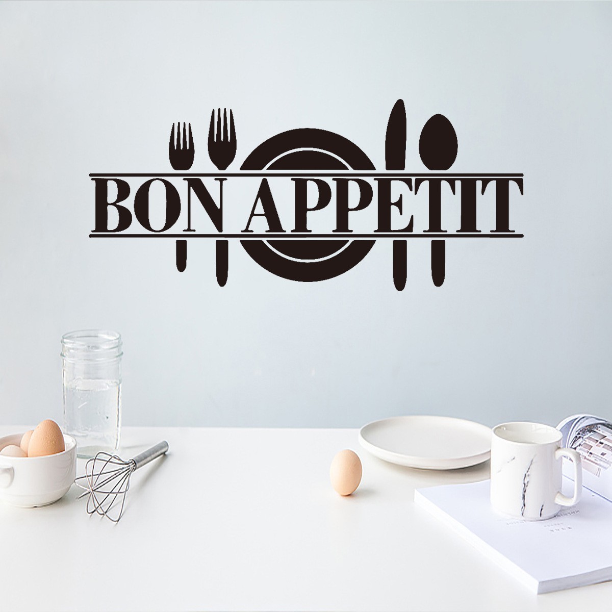 Bon Appetit 3D French Quotes Wall Decal Vinyl Kitchen Wall Stickers Dining Room Home Restaurant Art-Themed Removable Wall Decor