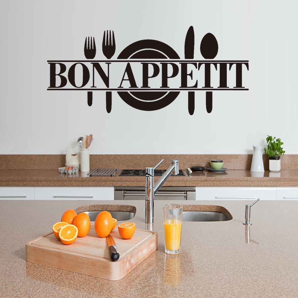 Bon Appetit 3D French Quotes Wall Decal Vinyl Kitchen Wall Stickers Dining Room Home Restaurant Art-Themed Removable Wall Decor