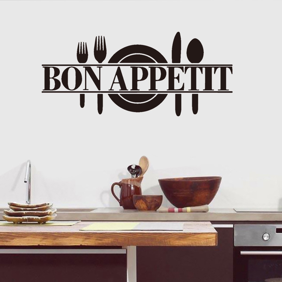 Bon Appetit 3D French Quotes Wall Decal Vinyl Kitchen Wall Stickers Dining Room Home Restaurant Art-Themed Removable Wall Decor