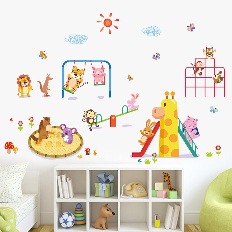 Jungle Animals Wall Stickers Safari Animal Elephant Giraffe Peel and Stick Wall Art Decals for Kids Bedroom Baby Nursery