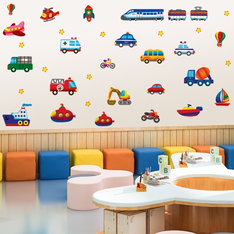 3D Cars Wall Stickers for Kids' Rooms Peel-And-Stick Wall Decals for Boys' Bedrooms Nurseries Classrooms Art-Themed Decorations