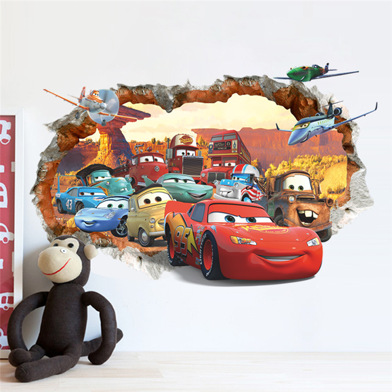 3D Cars Wall Stickers for Kids' Rooms Peel-And-Stick Wall Decals for Boys' Bedrooms Nurseries Classrooms Art-Themed Decorations