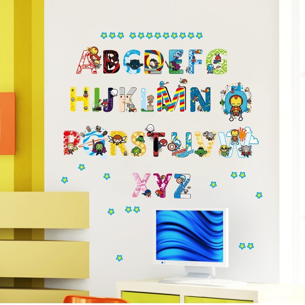 Alphabet 3D Wood Wall Decals for Kids' Rooms and Classrooms Educational ABC Letter Stickers for Bedroom Playrooms Art-Themed