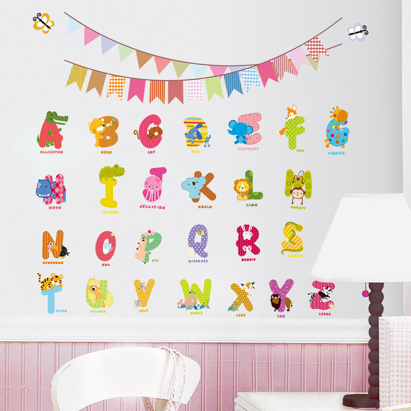 Kids Alphabet Educational Number Colorful ABC Animal Learning  Wall Stickers Decals for Toddlers Classroom Nursery Bedroom