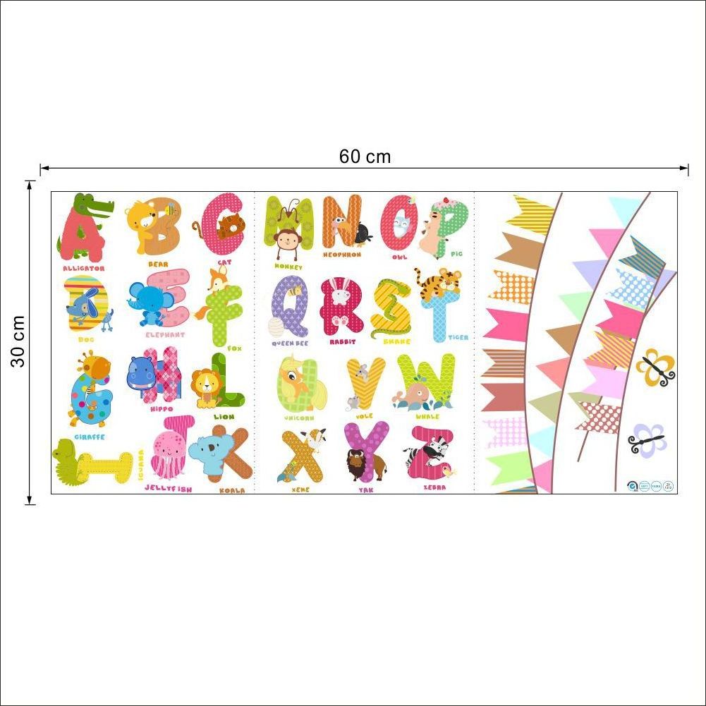 Kids Alphabet Educational Number Colorful ABC Animal Learning  Wall Stickers Decals for Toddlers Classroom Nursery Bedroom