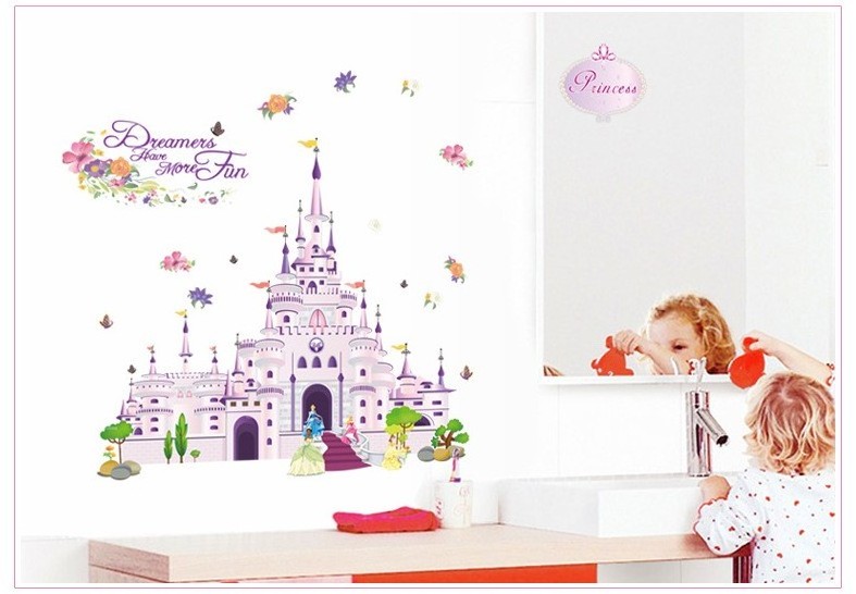 Castle Wall Decals 3D Fairy Tale Peel and Stick Wood PVC Wall Art for Girls Bedroom Living Room Baby Nursery