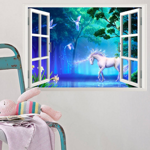 Unicorn Art Deco Rainbow Wall Decals Waterproof Peel Stick Paper Stickers for Kids Bedroom Nursery Playroom & Kitchen Decor