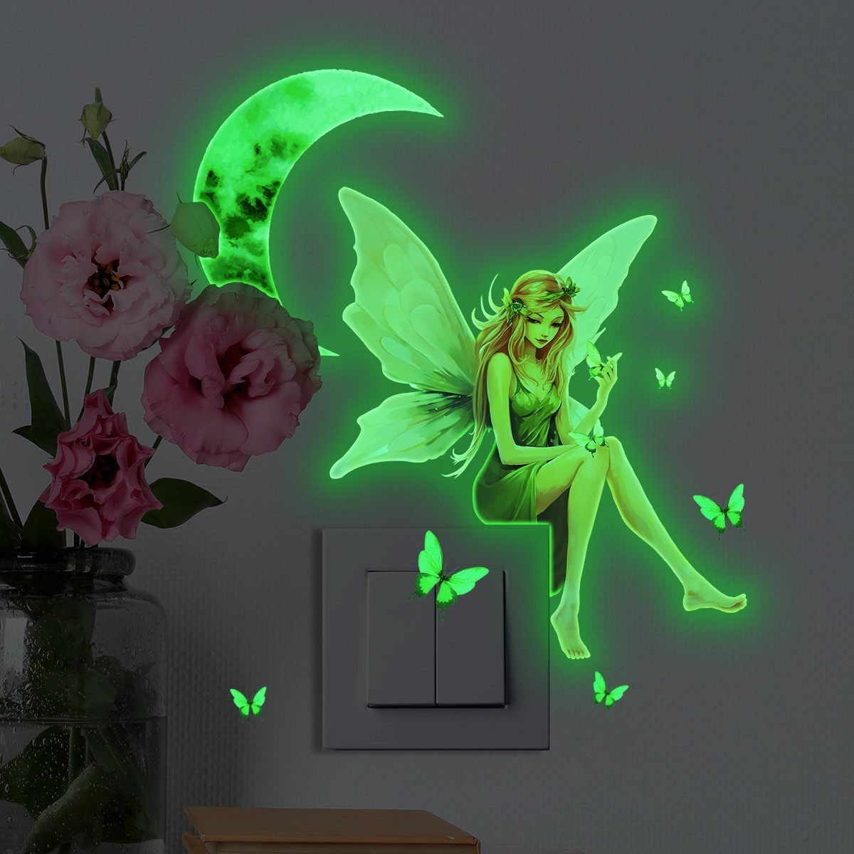 New Light Switch Sticker Luminous Wall s Cartoon Glow in Dark Fairy Decal for Kids Room Decoration Home Decor