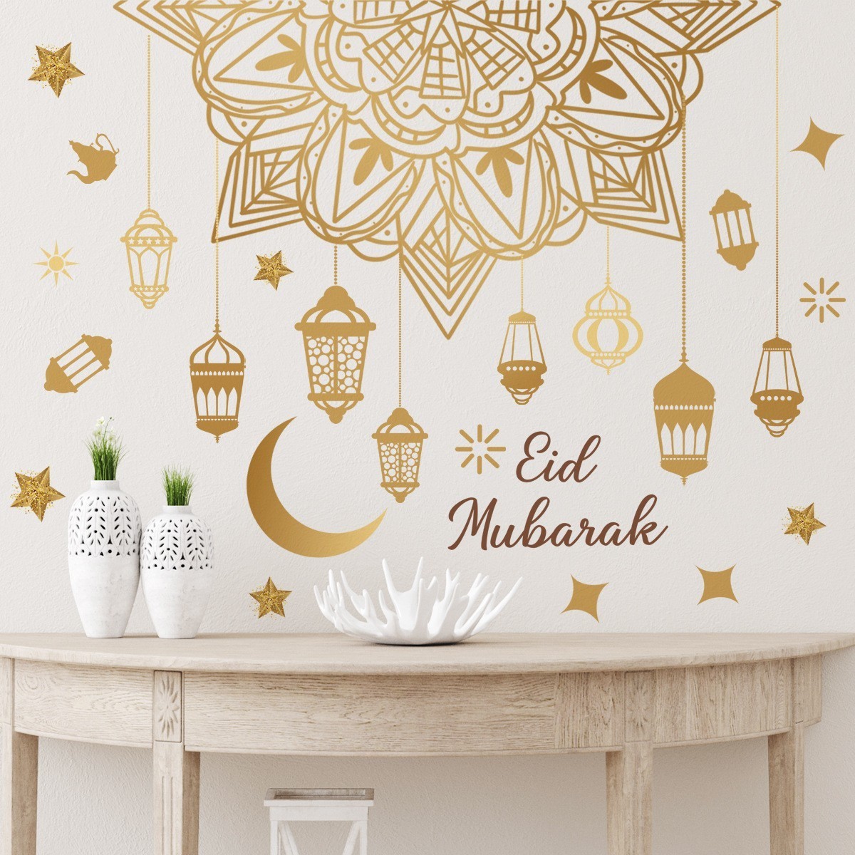 Ramadan Wall Stickers Moon Star Lantern DIY Wall Decal Ramadan Kareem Decoration For Home 2023 Islamic Muslim Mural Eid Mubarak