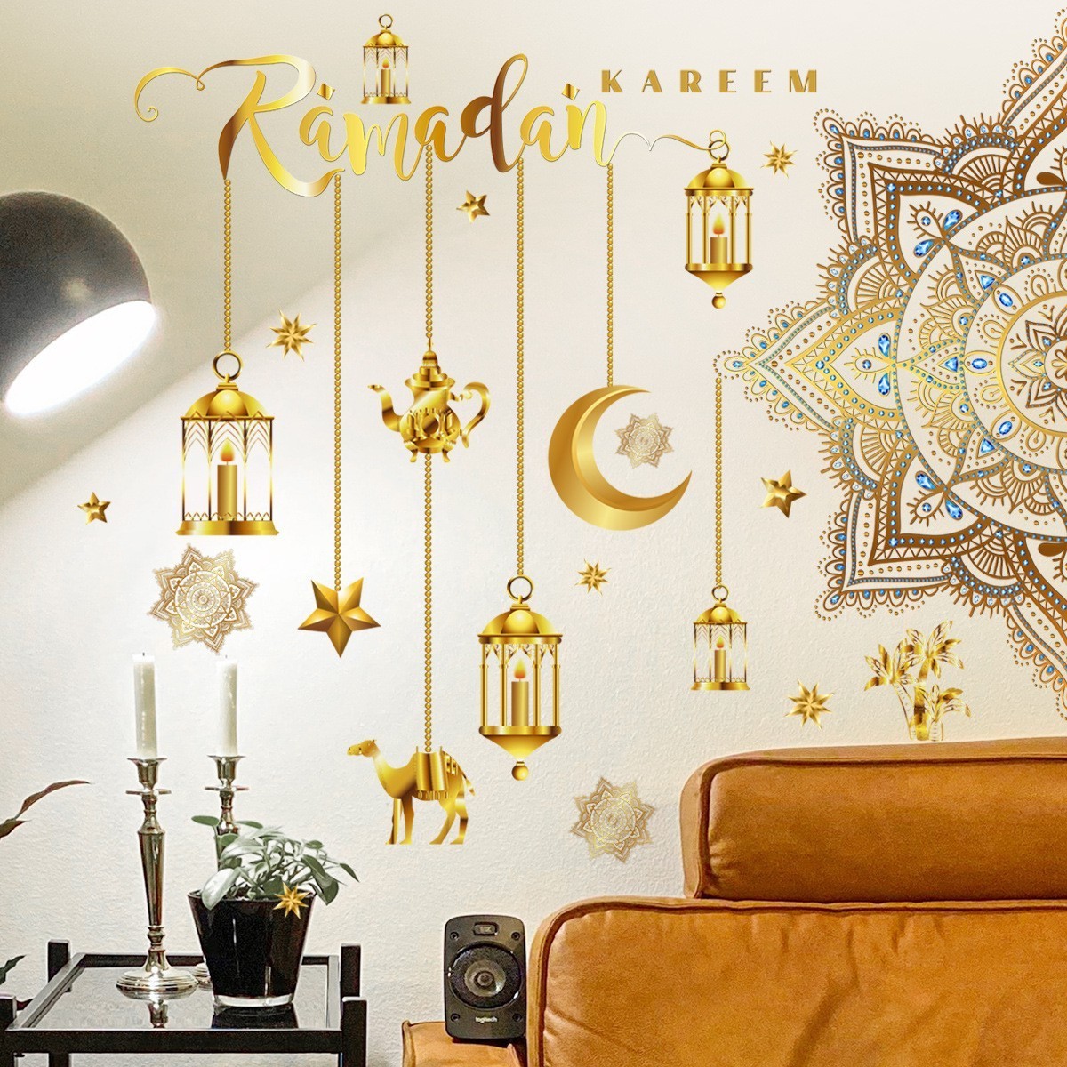 Ramadan Wall Stickers Moon Star Lantern DIY Wall Decal Ramadan Kareem Decoration For Home 2023 Islamic Muslim Mural Eid Mubarak