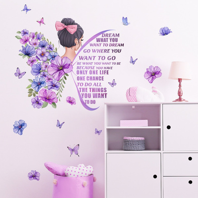 Popular Beatuiful Girl Wall Decals Reflection Mirror Decorative Pink Wall Sticker Peel and Stick Wallpaper For Bedroom