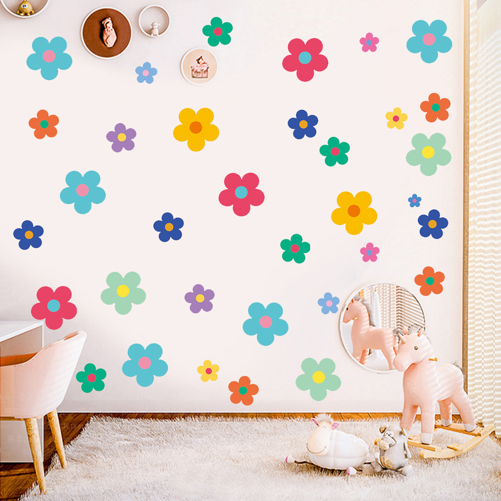 Colorful small flower wall stickers cute retro flowers kindergarten girls bedroom children's room decoration decal