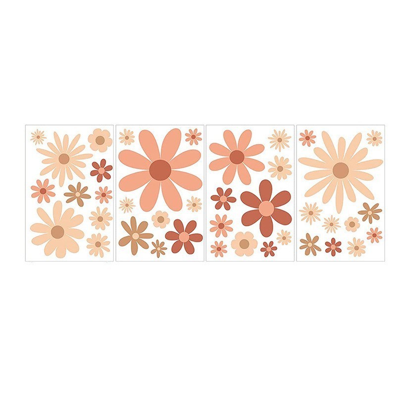 Wind Daisy Flower Wall Sticker Retro Flower Wall Decal Boho Style Self-Adhesive PVC Decorative Sticker