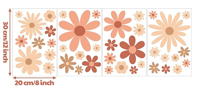 Wind Daisy Flower Wall Sticker Retro Flower Wall Decal Boho Style Self-Adhesive PVC Decorative Sticker