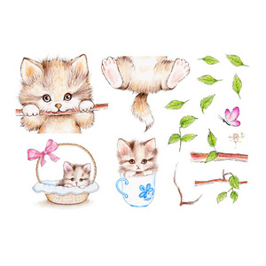 Children's room warm wallpaper decorative wallpaper self-adhesive cartoon bedroom bedside wall sticker kitten wall sticker