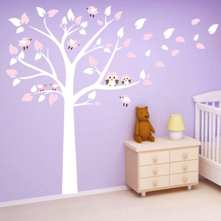 Owl And Branch Wall Sticker Birds Tree Wall Decal With Dragonflies for Baby Nursery Kids Children Room Wall Decoration