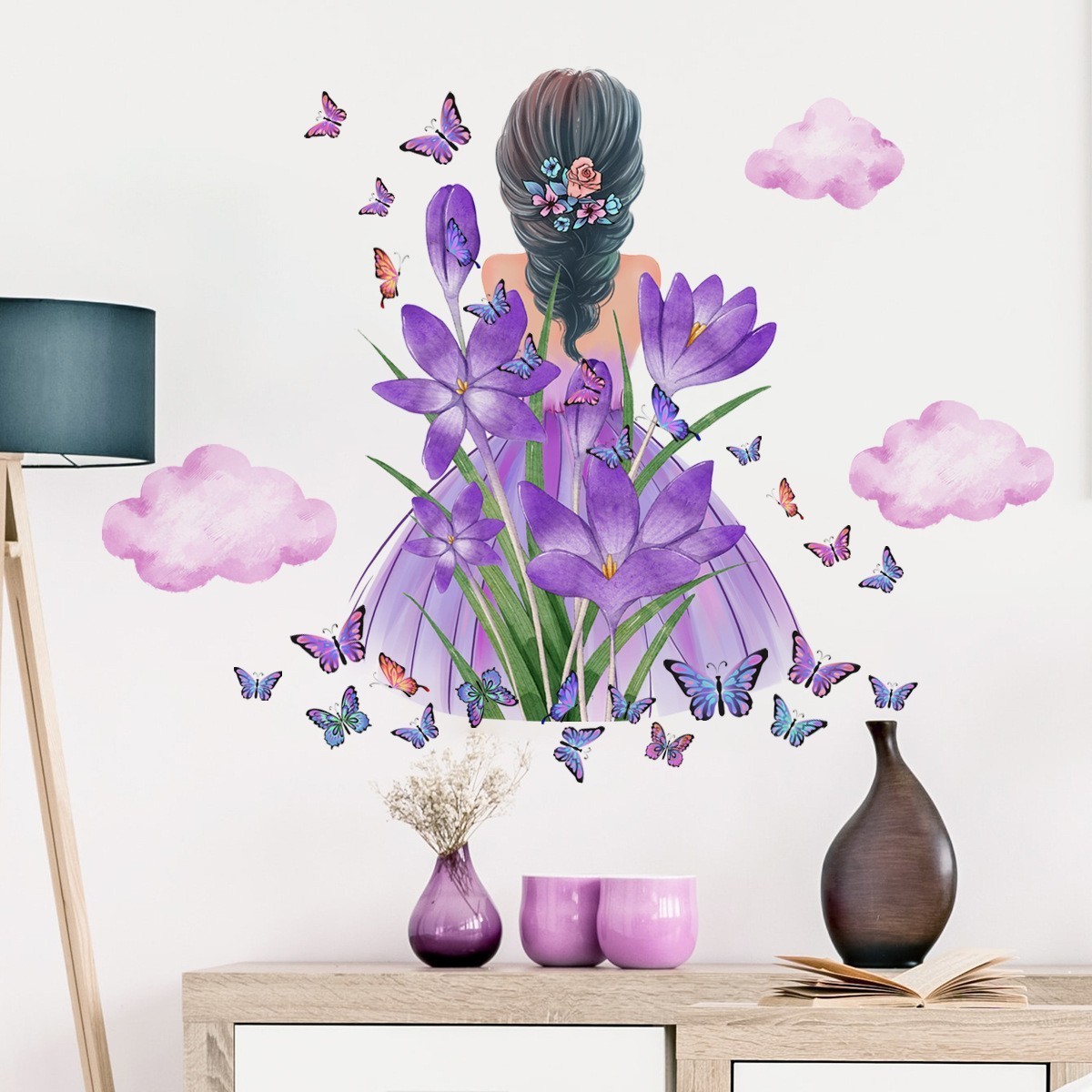 Butterfly English slogan girl flower wall sticker living room home decoration wall sticker self-adhesive wall sticker