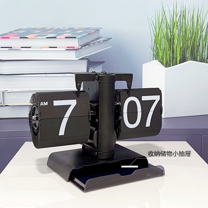 Giant Auto Flip LED Desk Alarm Clock round Decorative Mechanism with Automatic Calendar Made of Metal and Resin Desktop Clock