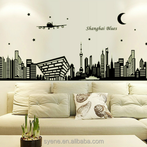 56*160cm 3d glow in the dark ceiling decorations shanghai night city shiny wallpaper home wall stickers decal nateru home decor