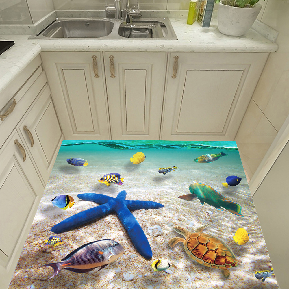 3D fish pond floor stickers for kids rooms bedroom ground Non-slip home floor decoration mural poster wal sticker art decals