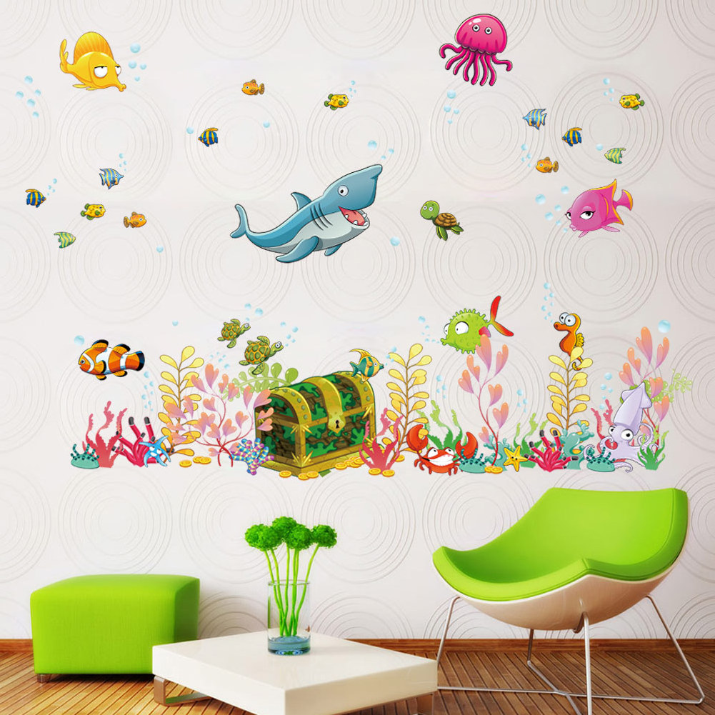 under the Sea Adventure Wall Decals 3D Fish Underwater Stickers Wood and PVC for Kids Bedroom Nursery Bathroom Wall Decor