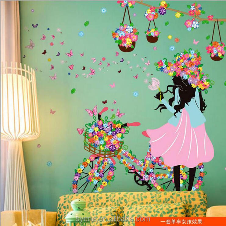 Syene 3D Wall decals vine butterfly flower girl stickers decorative decals for mirrors TV wall sofa wall decoration stickers