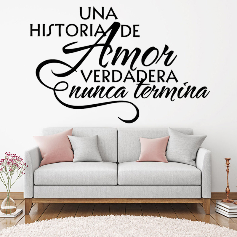 Vinyl Spanish Wall Decal Decor A Real Love Story Never Ends Home Wall Sticker for Lettering Family Bedroom Decor Decals