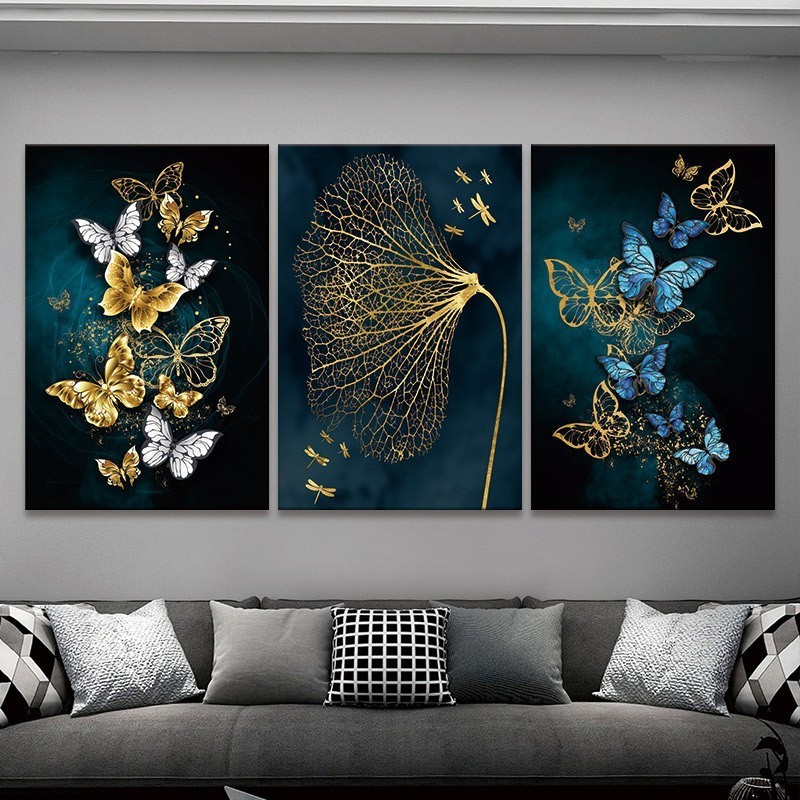 Modern Picture Living Room Decoration Blue Green Yellow Gold Plant Leaf Nordic Print canvas wall art abstract