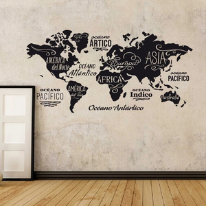 World map in words vinyl wall sticker Oceans and Continents in spanish home decor wall decals DIY house decor for living room