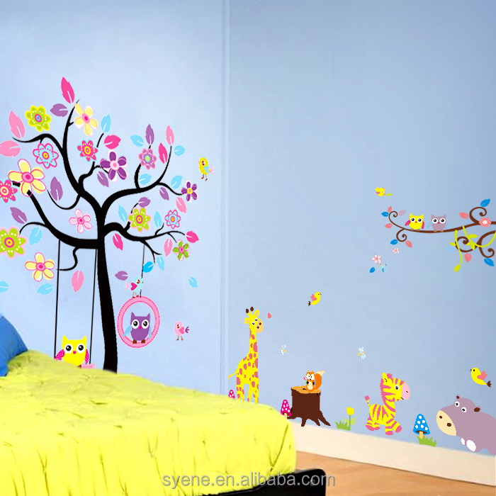 custom Removable Wallpaper Owls Tree Wall Stickers For Kids Rooms Decal