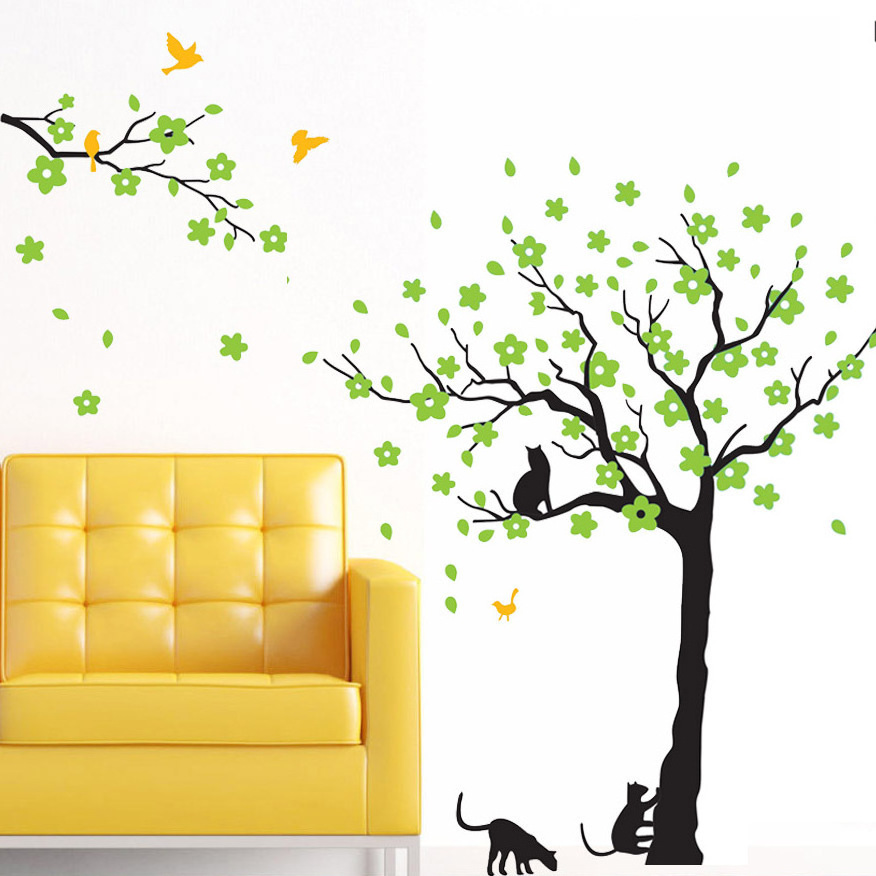 Large Cherry Blossom Tree With Cat Wall Decals Sticker Vinyl Wall Art Kids Rooms Girls Boys Home Decor Modern Wallpaper