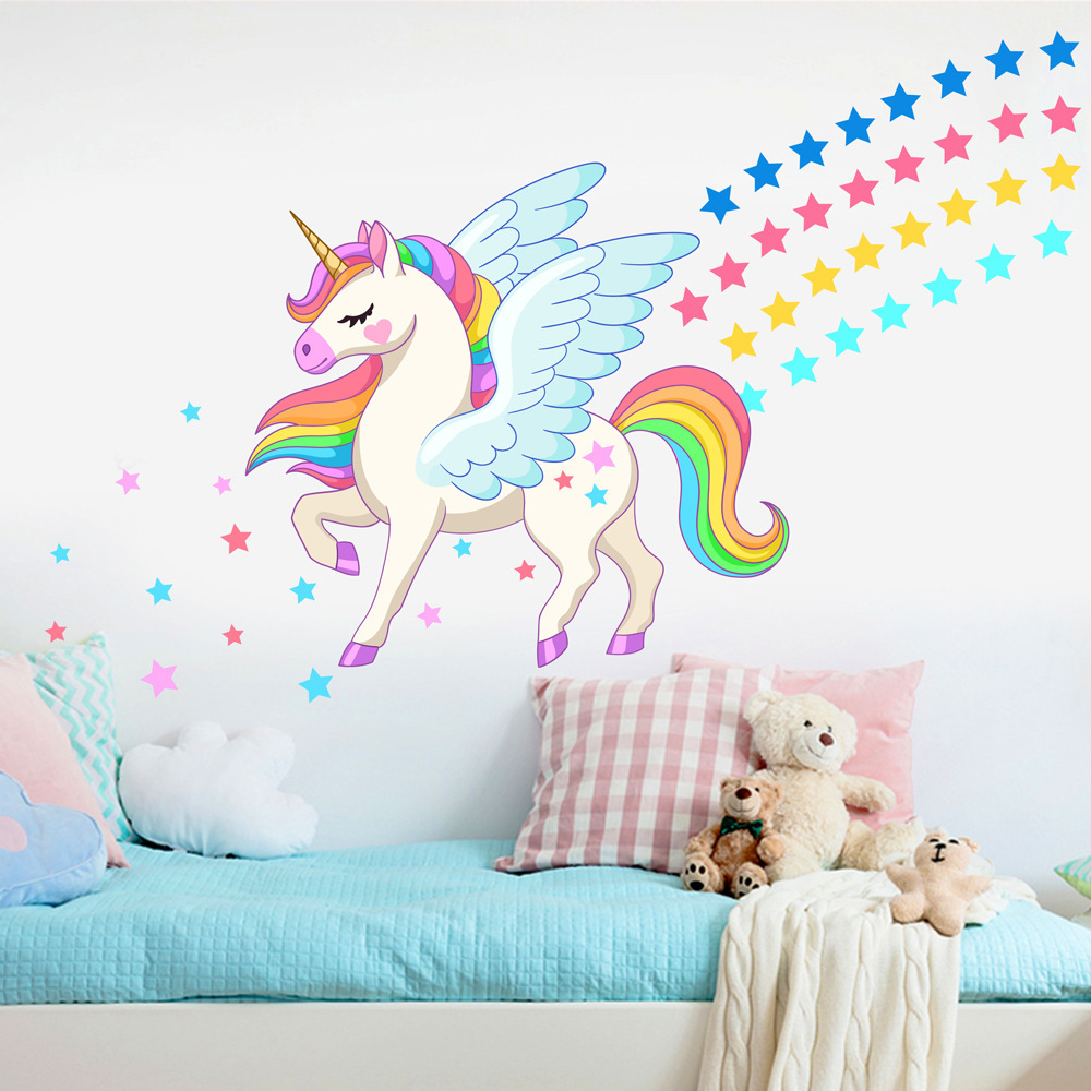 Unicorn Castle Star Rainbow Wall Sticker Children's Room Bedroom Decorative Sticker Self-Adhesive Graffiti Decorative Painting