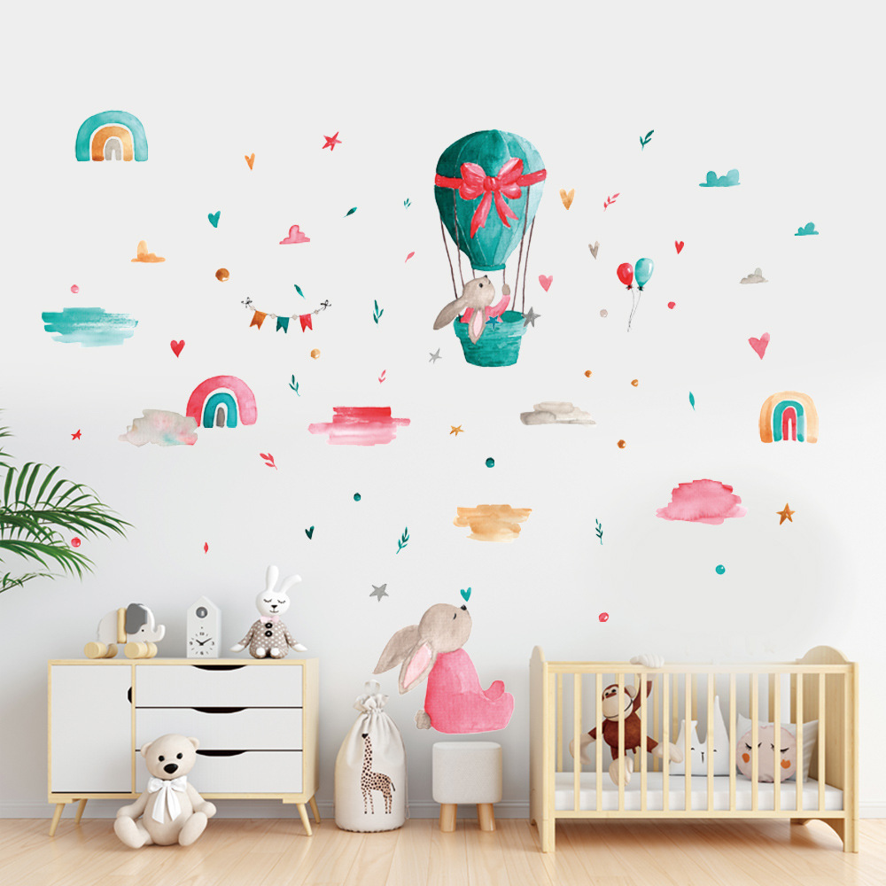 Cute Sleeping Elephant Wall Stickers Children Kids rooms Nursery Decor Kindergarten Home Decorative Hot air Balloon Vinyl Decals