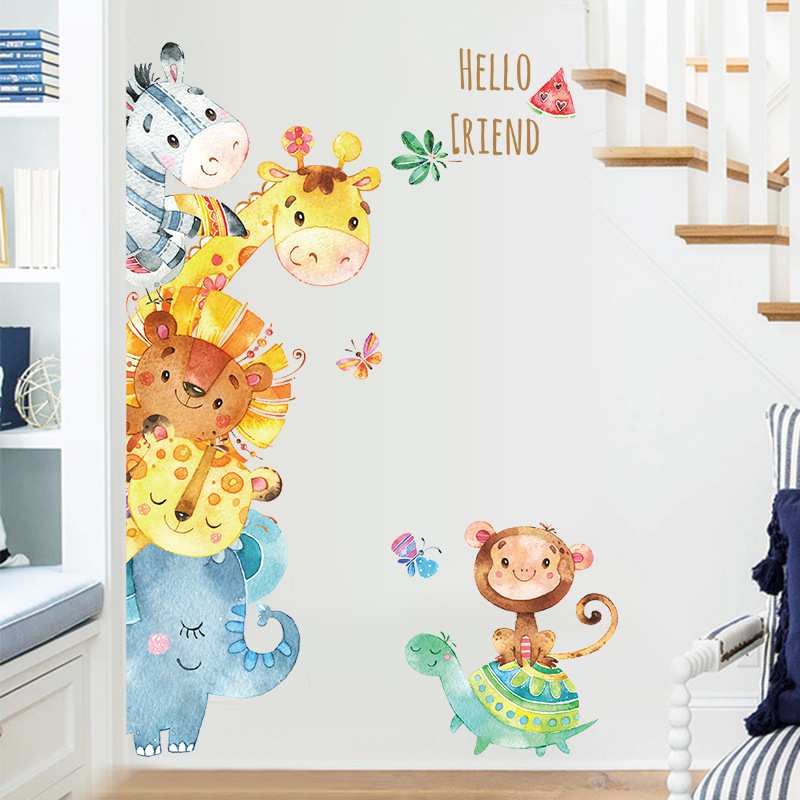 Jungle Wild Animals Wall Sticker Vinyl Decal for Kids Baby Nursery Room Decor Cartoon Animal giraffe monkey lion Wall Stickers