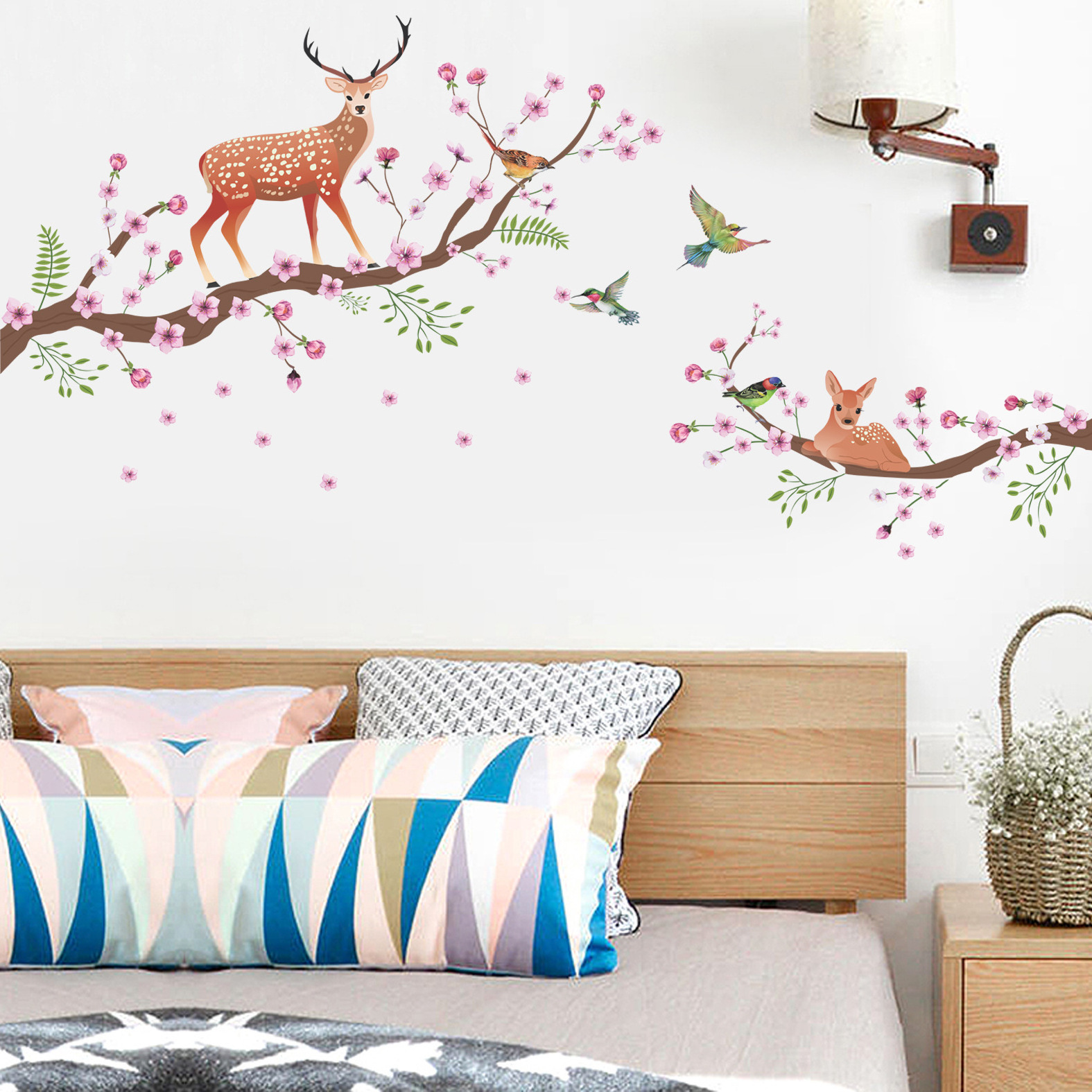 large size cute snails deer tree wall stickers for kids room bedroom living room kindergarten background decals art mural