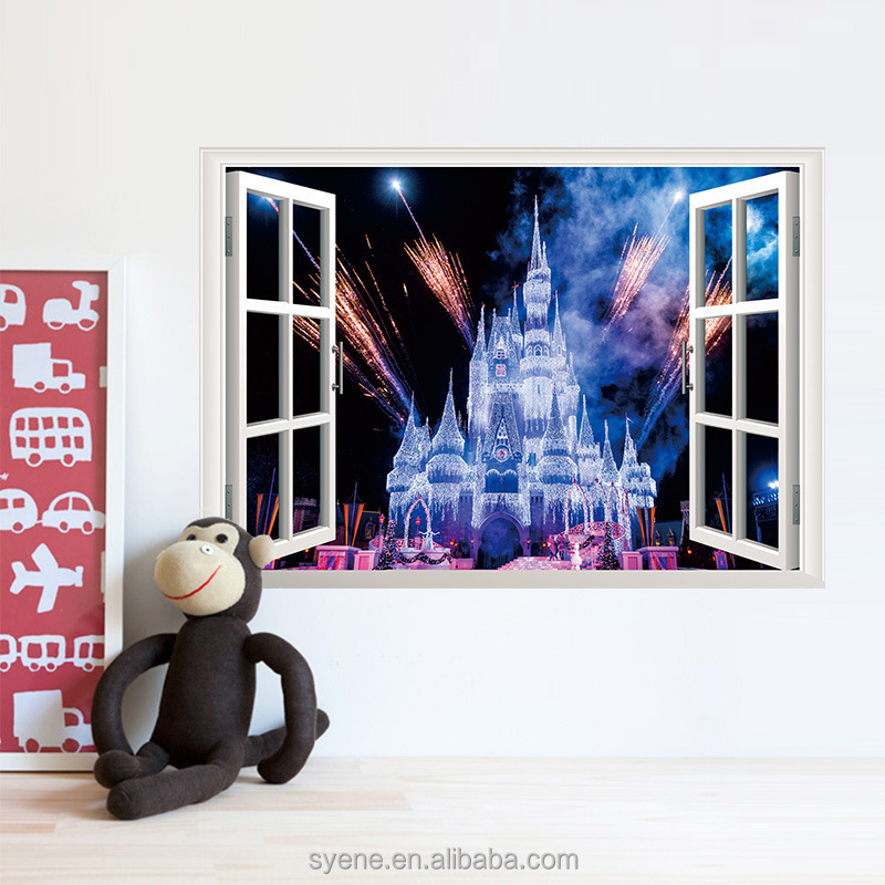 2024 New 3D creative castle window wall sticker kid girls nursery baby room home decor decorative wallpaper for kids room decal