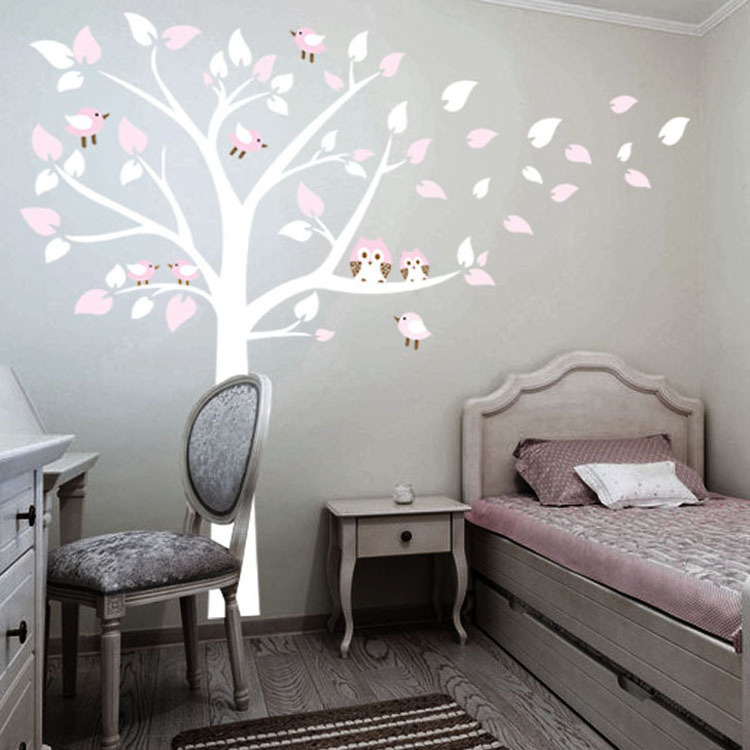 Owl And Branch Wall Sticker Birds Tree Wall Decal With Dragonflies for Baby Nursery Kids Children Room Wall Decoration