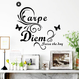 home wall decoration 3d art vinyl alphabet letter quotes Latin carpe diem wall paper home decor removable butterfly wall sticker