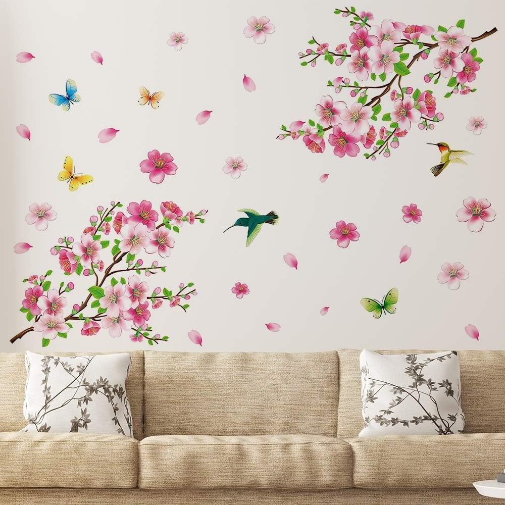 Syene removable living room bedroom TV background Japan cherry blossom beautiful flower wall sticker decal home decor wallpaper