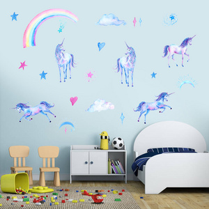 Nordic ins hand-painted love rainbow unicorn star children's room wall stickers bedroom decoration