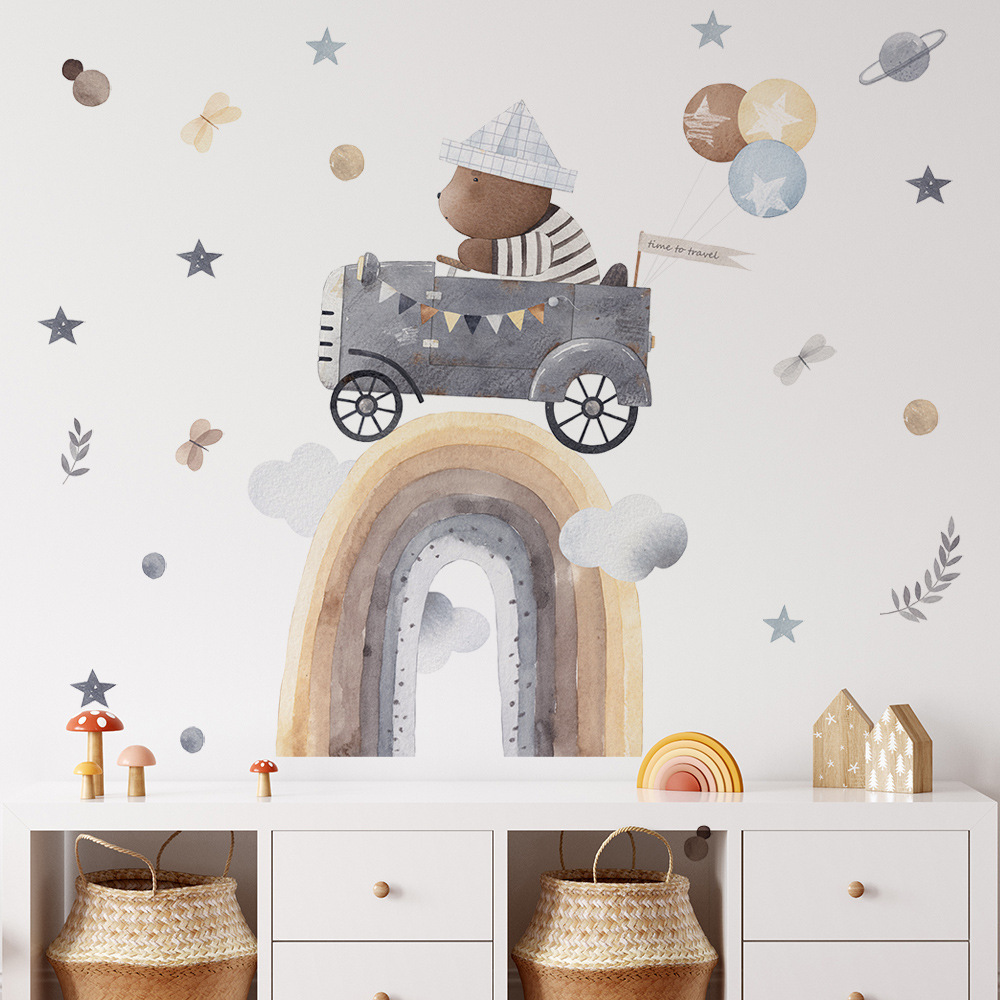 Cartoon Hot air balloon Wall Stickers Boys Kids room Nursery Wall Decor Airplane Airship PVC Wall Decals Art Murals Home Decor